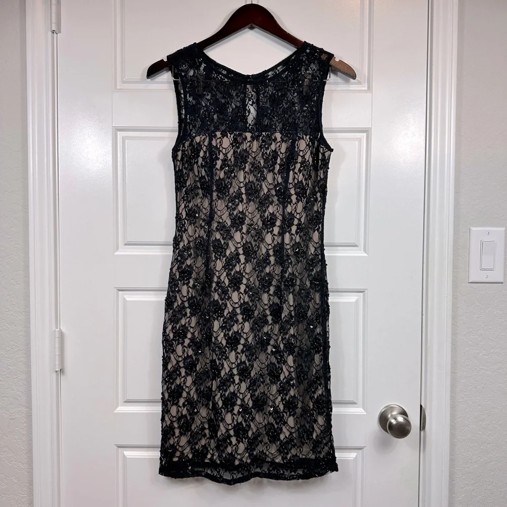 Adrianna Papell Black Lace Embellished Beaded Dress Nude Lined Size 6 NWT - Picture 14 of 14